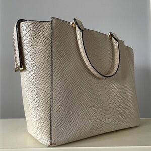 Henri Bendel New York  Cream Crocodile Print Textured Tote Bag